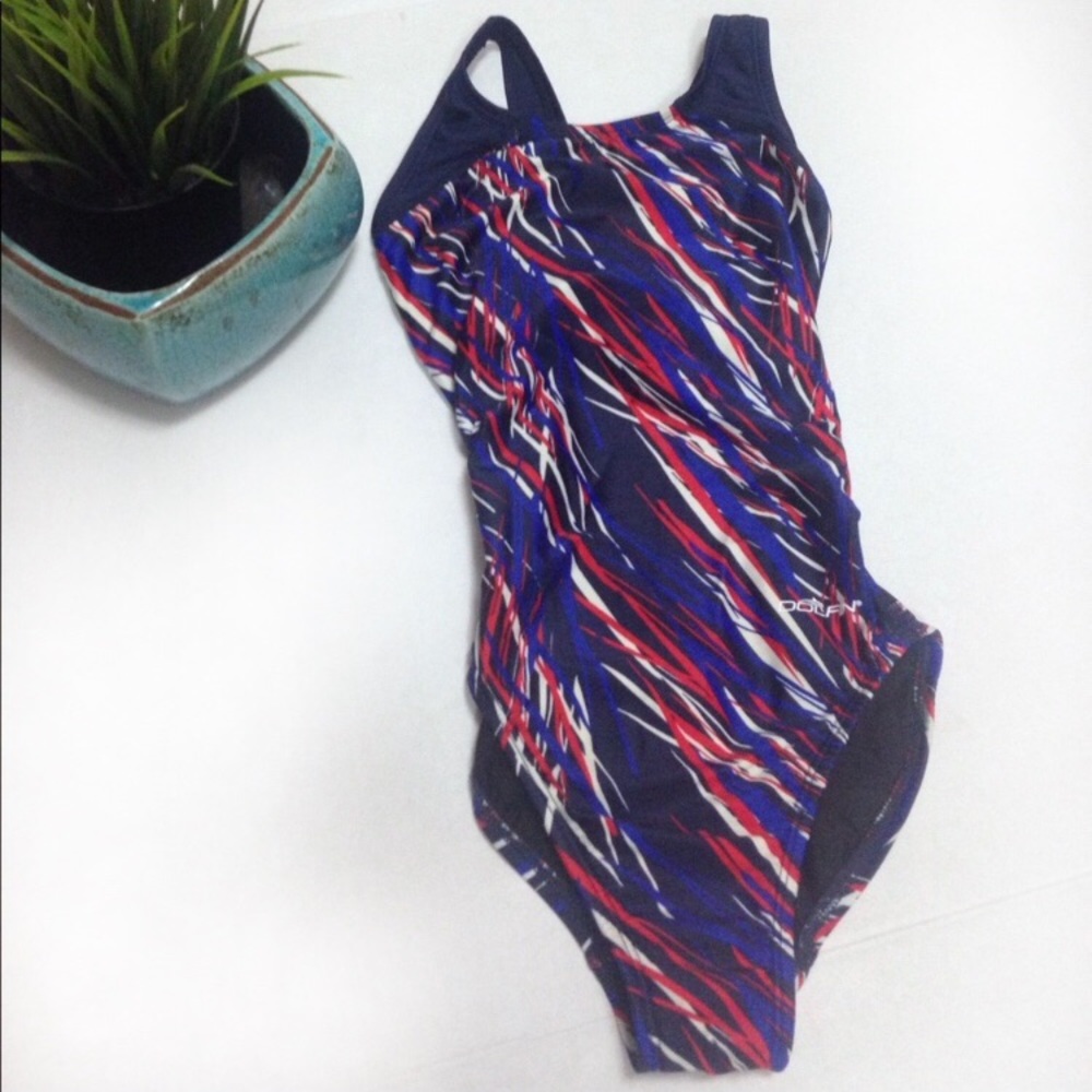Dolfin swim suit - red , white & blue